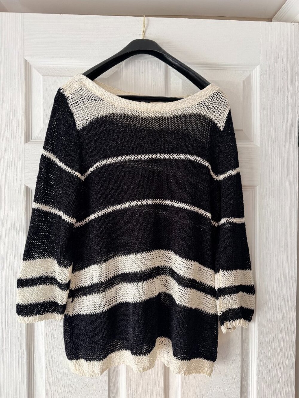 Jessica Black & White Open Knit Striped Sweater – L 14/16
